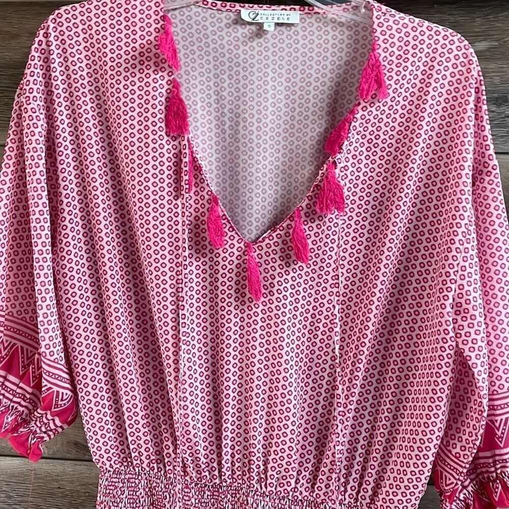 CZ COLLECTION BY CEZELE Womens Tassel Boho Dress Swimcover Sz Small Pink White - Picture 5 of 12
